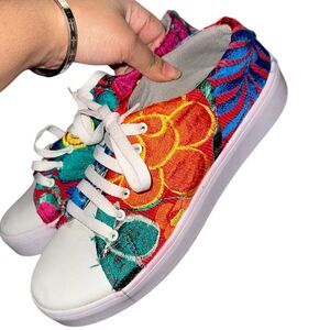 Lady Anacleta fully artsy floral embroidered handcrafted tennis shoes size 9